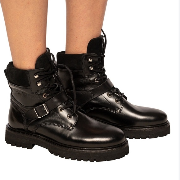 New Allsaints Paulina Leather Moto Buckle Boot in Black Size 38 - Picture 2 of 9